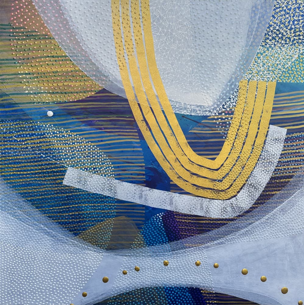 Shimmering Blue Gold Abstract by SAN STARLING — canvas wall art