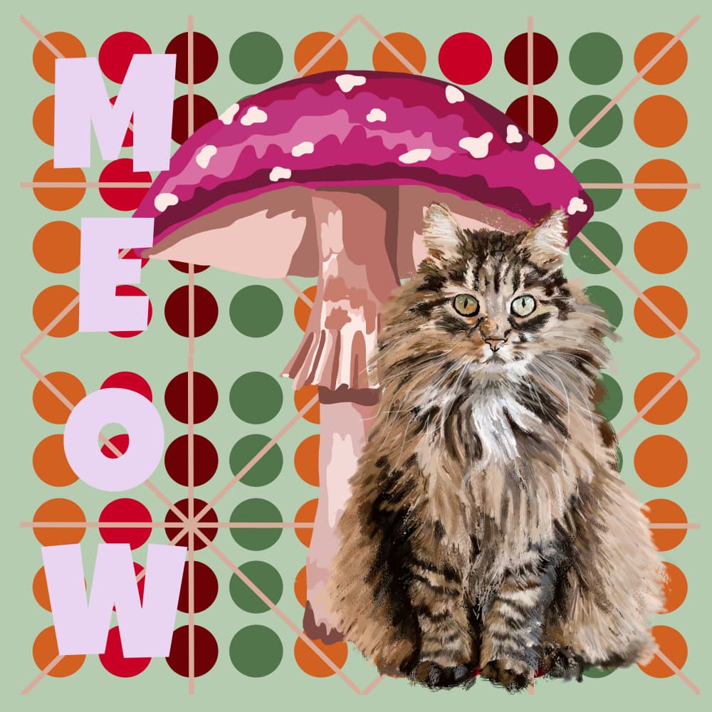Meow Cat Mushroom by Lynnda Rakos — canvas wall art
