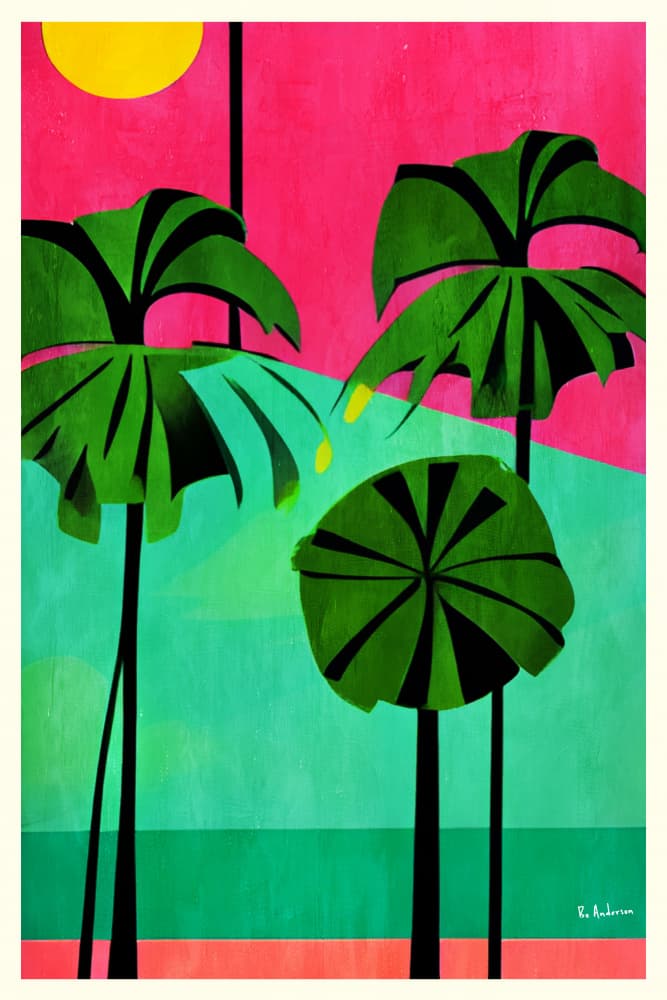 Pink Sky Tropical Palms by Bo Anderson — canvas wall art