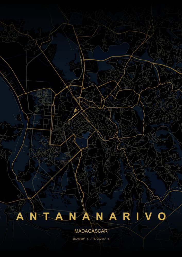 Antananarivo Night Map by HUGO — canvas wall art