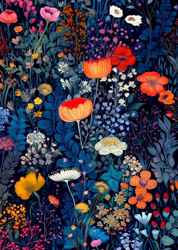 Vibrant Night Garden by Justyna Jaszke — canvas wall art