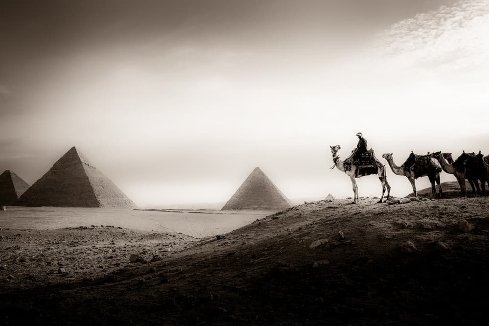 Pyramids Desert Caravan by Ali Khataw — canvas wall art