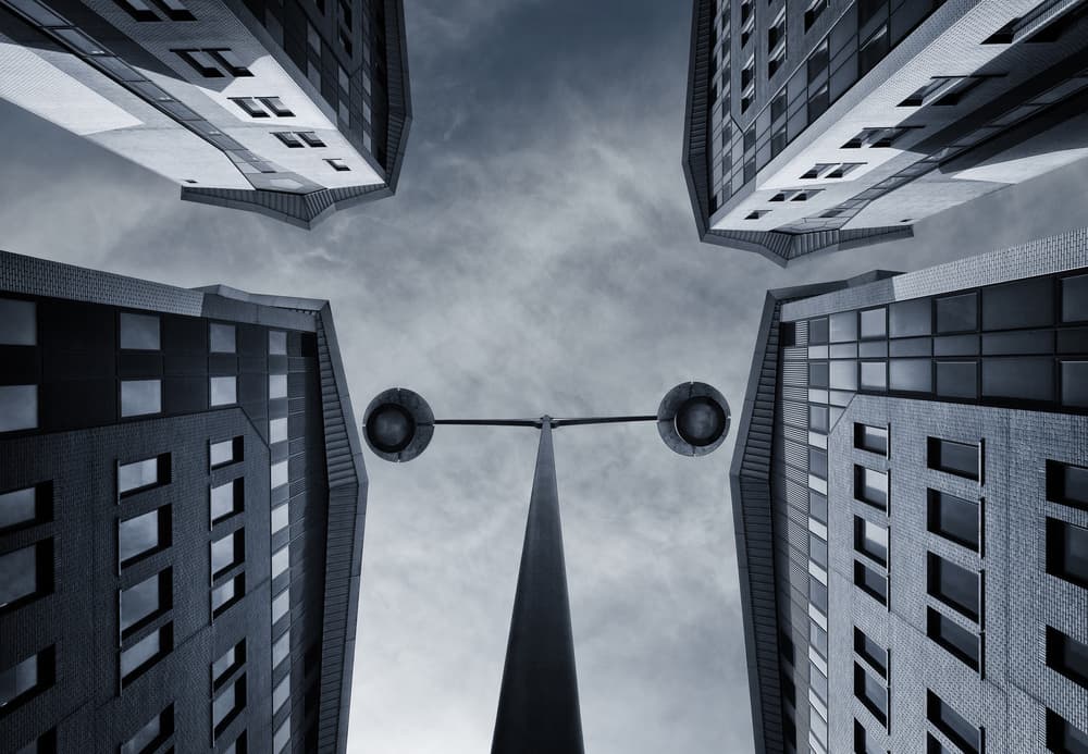 Urban Skyward Perspective by Jeroen van de Wiel — canvas wall art