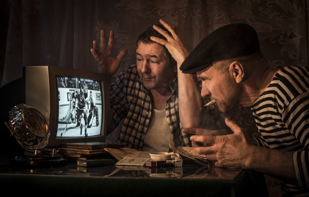Vintage Hockey Game Night by Viktor Cherkasov — canvas wall art