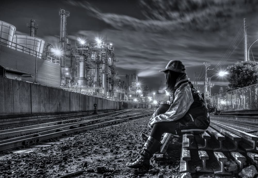Industrial Night Solitude by Tomoshi Hara — canvas wall art