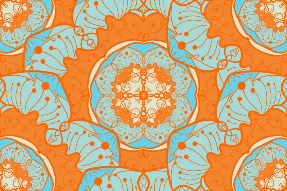 Orange Teal Mandala Pattern by Marika Barsrsind β canvas wall art