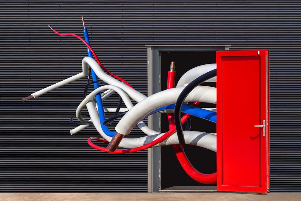 Tangled Cables Red Door by Theo Luycx — canvas wall art