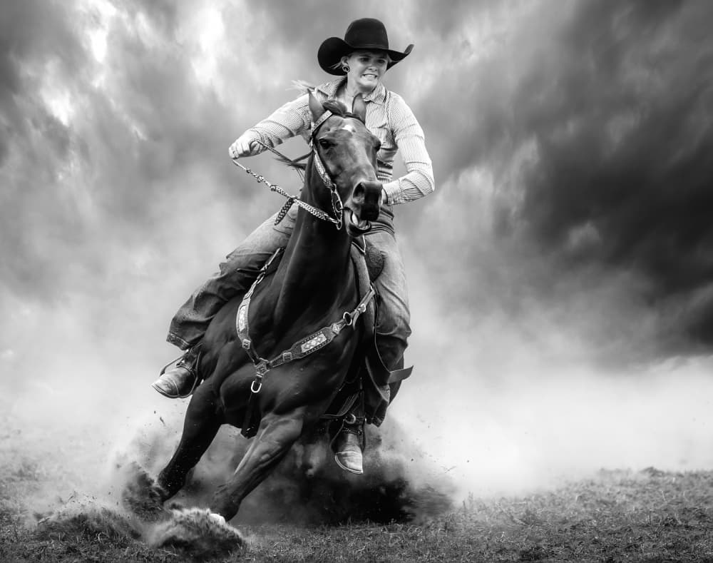 Rodeo Cowgirl Action by Frank Ma — canvas wall art