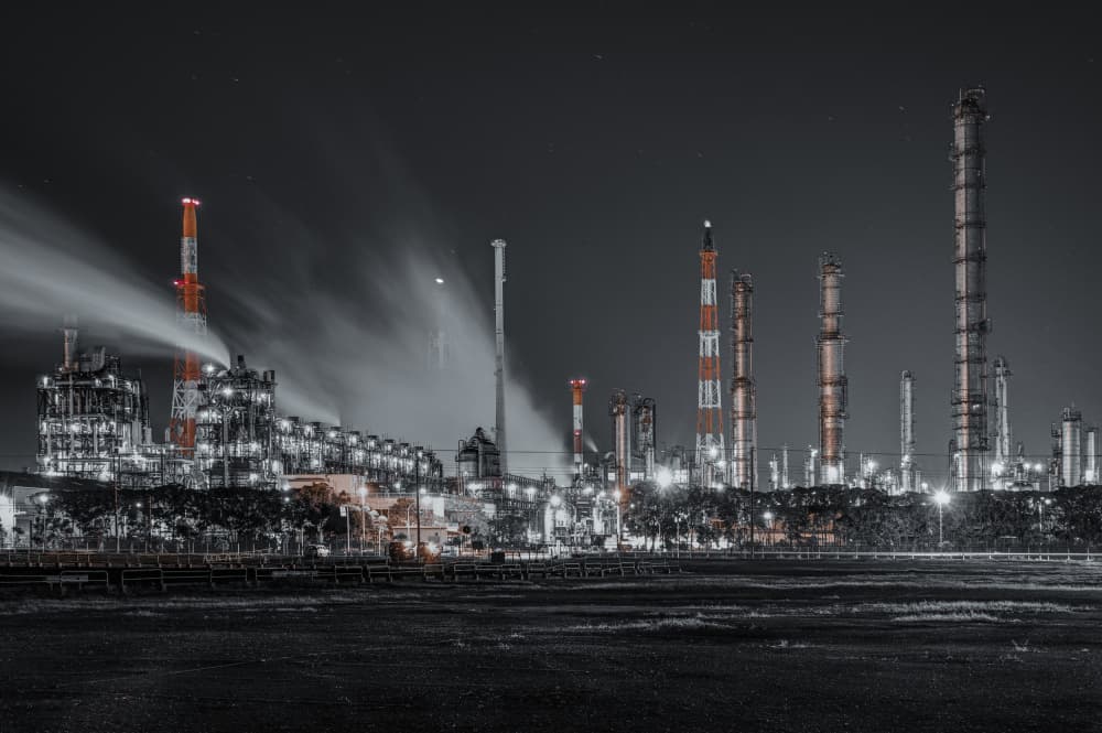Industrial Night Towers by Tomoshi Hara — canvas wall art