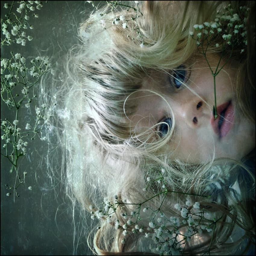 Dreamy Blonde Child with Flowers by ambra — canvas wall art