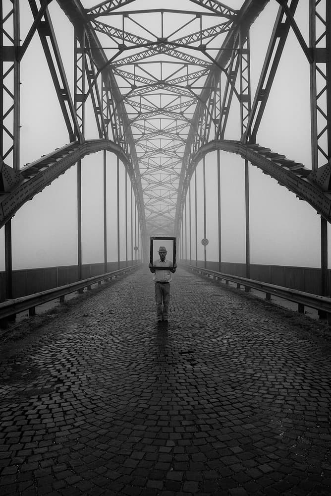 Framed Man Misty Bridge by Carlo Ferrara — canvas wall art