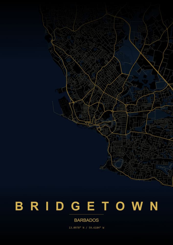 Golden Bridgetown Map by HUGO — canvas wall art