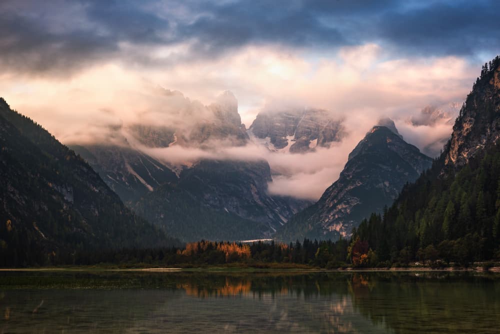 Misty Mountain Lake Reflection by Daniel Gastager — canvas wall art