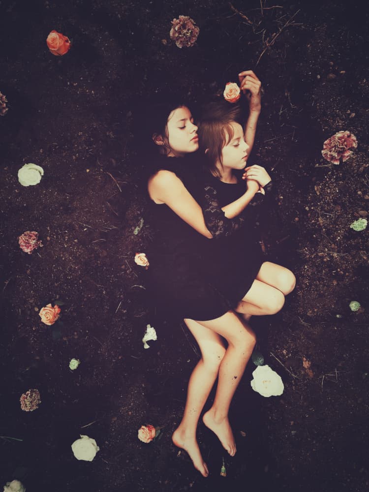 Sisters Among Roses by Delphine Margau — canvas wall art