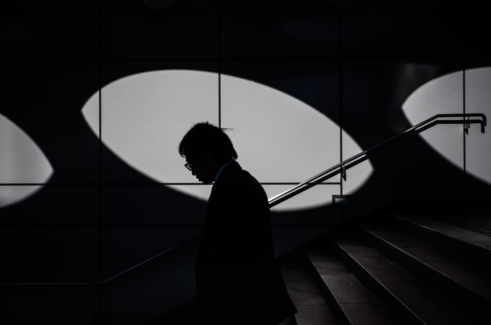 Silhouette on Modern Stairs by Tetsuya Hashimoto — canvas wall art