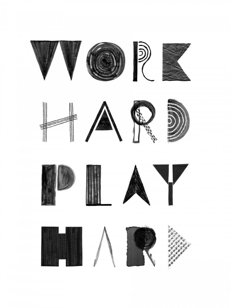 Modern Work Hard Play Hard by Martina Scott — canvas wall art