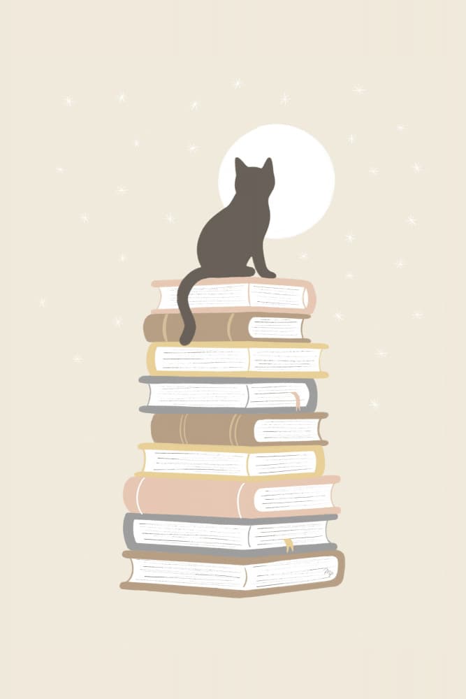 Moonlit Cat on Books by Martina — canvas wall art