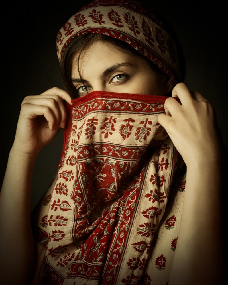 Captivating Veiled Portrait by Mehdi Mokhtari — canvas wall art