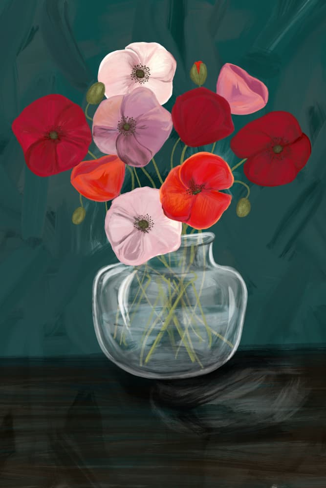 Colorful Poppies Still Life by EMELIEmaria — canvas wall art