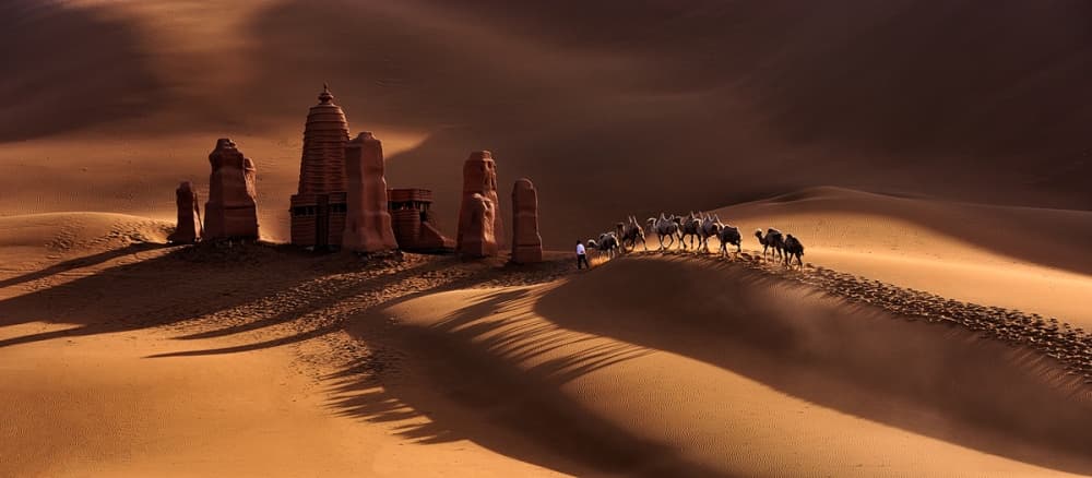 Golden Desert Caravan by Mei Xu — canvas wall art