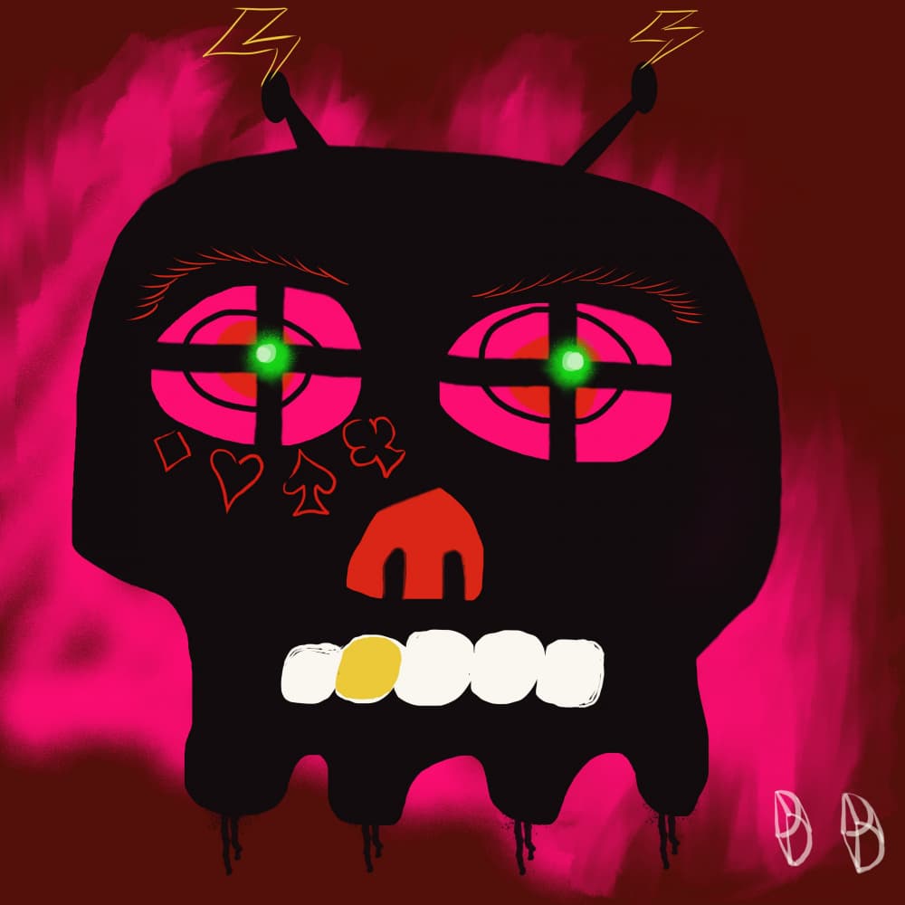 Pink Lightning Skull by dirk kruithof — canvas wall art