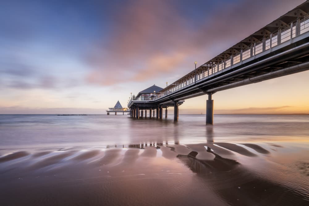 Sunset Pier Reflection by fotomarion — canvas wall art