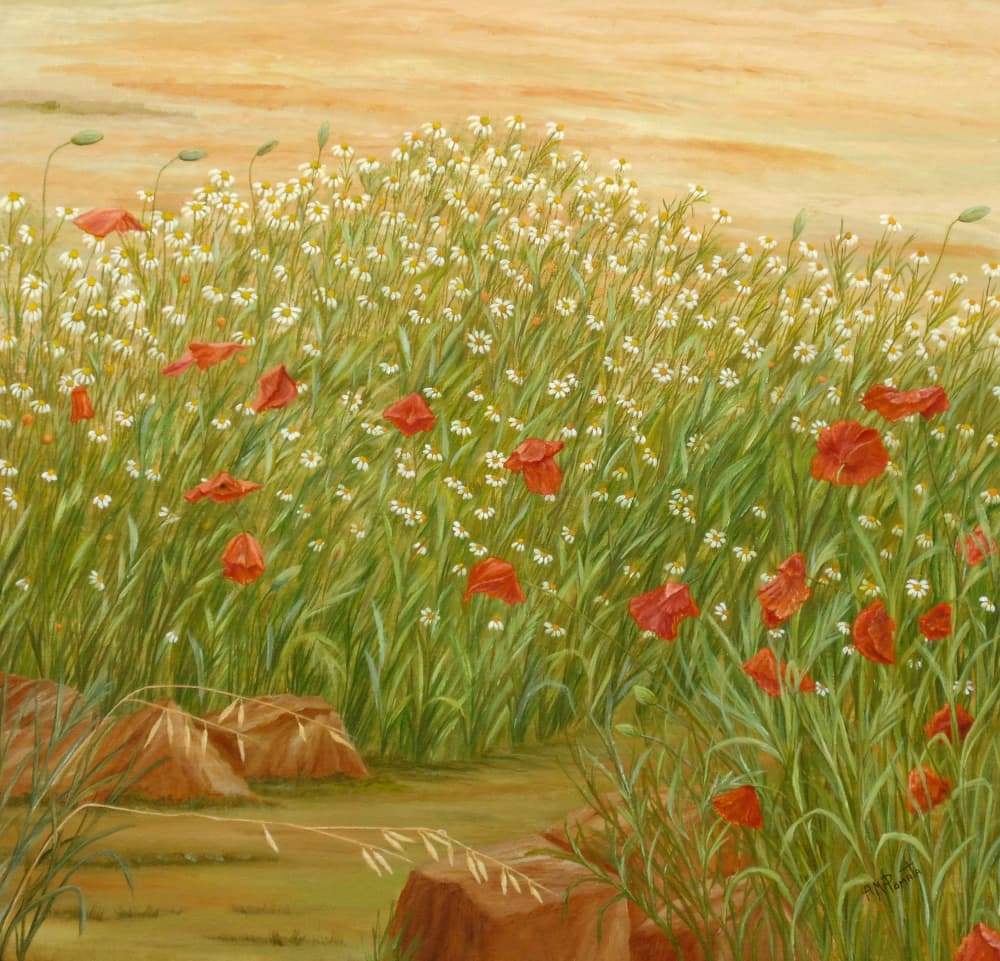 Summer Poppies Daisy Field by Angeles M. Pomata — canvas wall art
