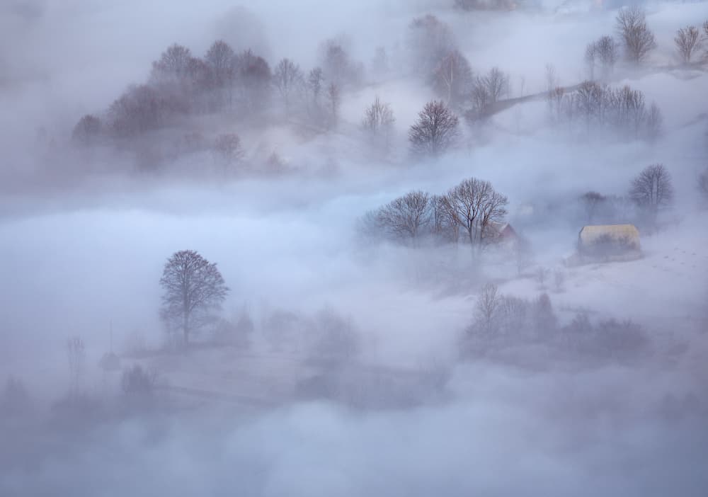 Misty Winter Hills by Lazar Ioan Ovidiu — canvas wall art