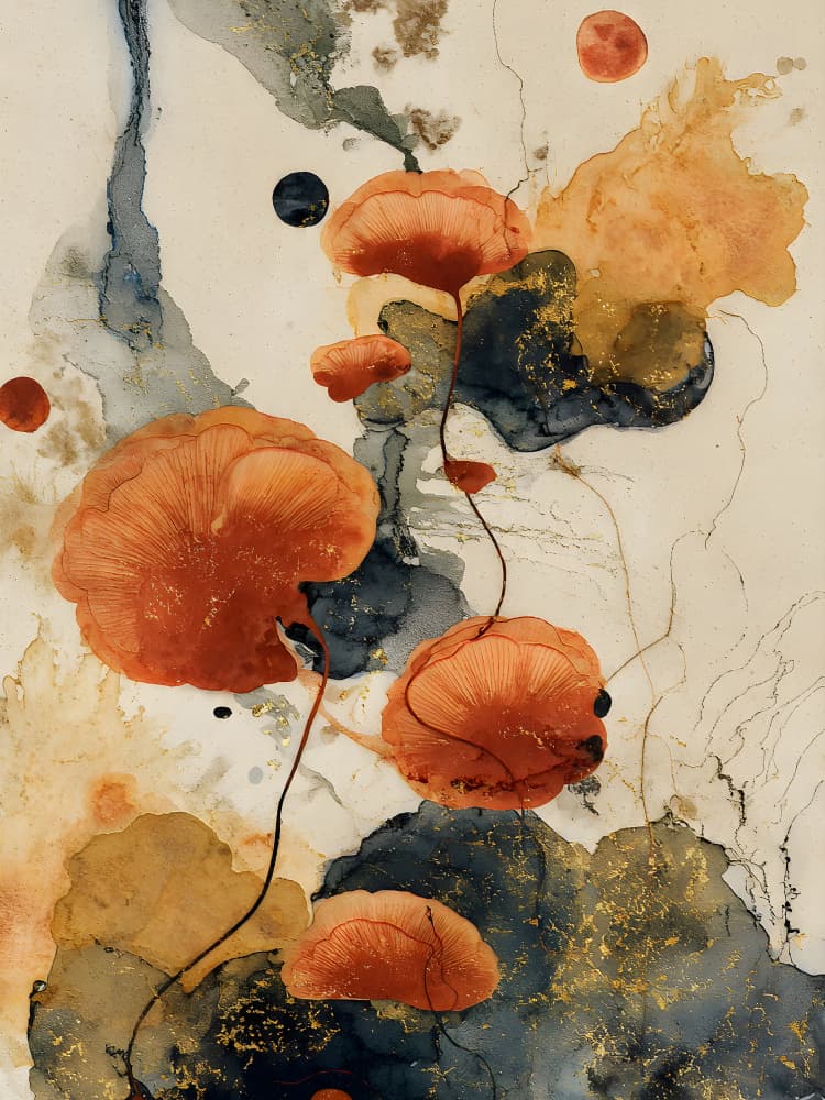 Golden Fluid Blooms by Miguel Bruzual — canvas wall art