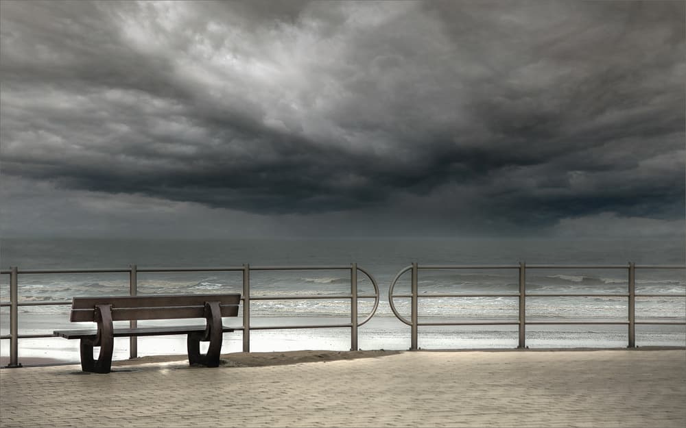 Empty Bench Stormy Sky by Gilbert Claes — canvas wall art
