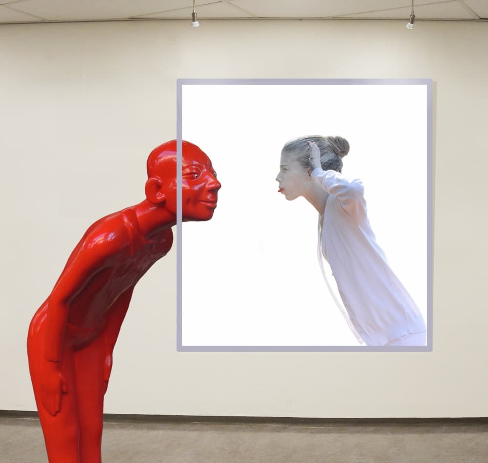 Curious Red White Encounter by Huib Limberg — canvas wall art