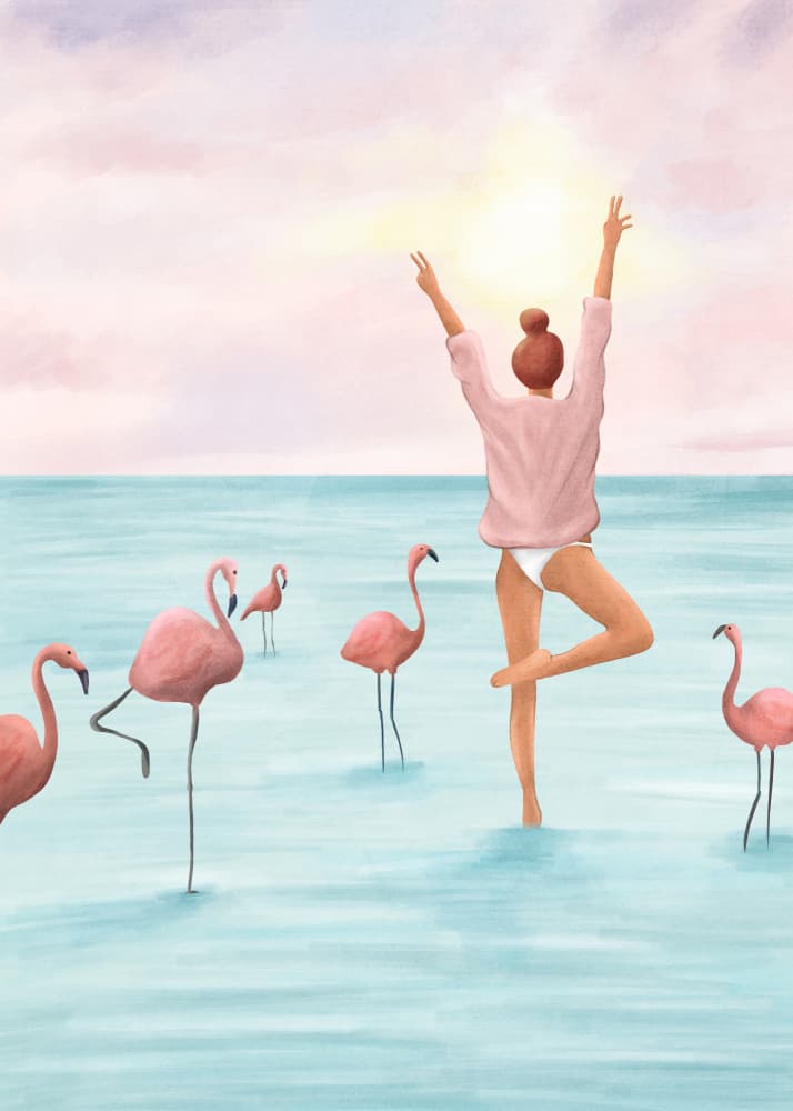 Tropical Flamingo Woman by Flow Line — canvas wall art