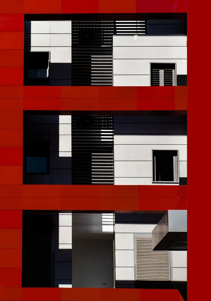 Red Architectural Geometry by Arnon Orbach — canvas wall art