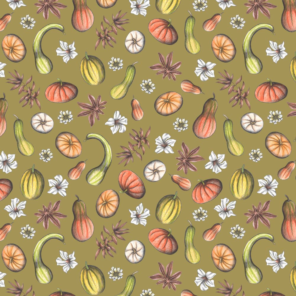 Autumn Gourds Floral Pattern by Cecilia Battaini — canvas wall art