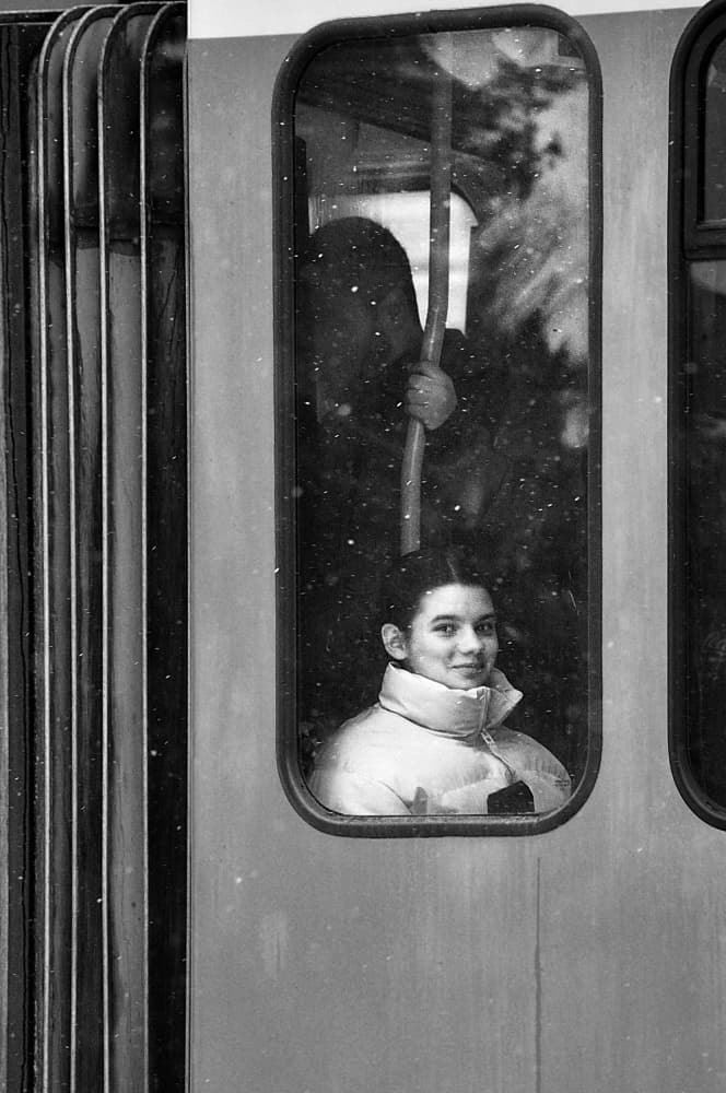Smiling Train Passenger by Nicoleta Gabor — canvas wall art