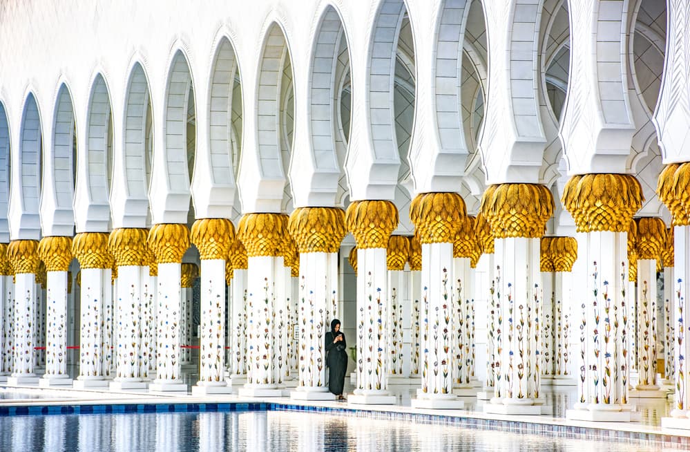 Grand Mosque Golden Columns by Wayne Pearson — canvas wall art