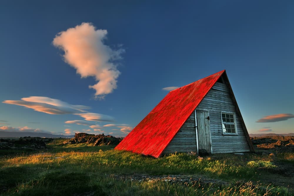 Red Roof Cabin Golden Hour by Bragi Ingibergsson - BRIN — canvas wall art