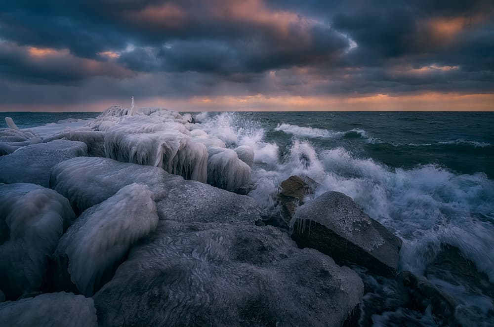 Icy Lakeshore Morning by Ben.C.L — canvas wall art