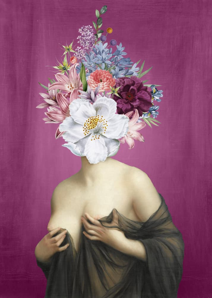 Floral Head Woman by Marja van den Hurk — canvas wall art
