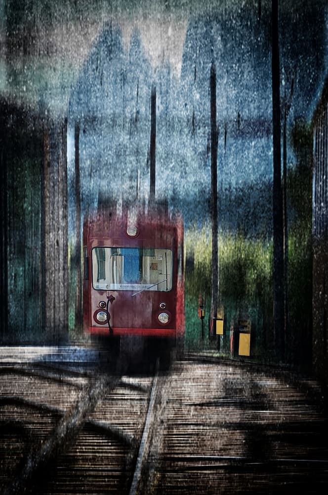 Red Train Through Forest by Raffaele Corte — canvas wall art