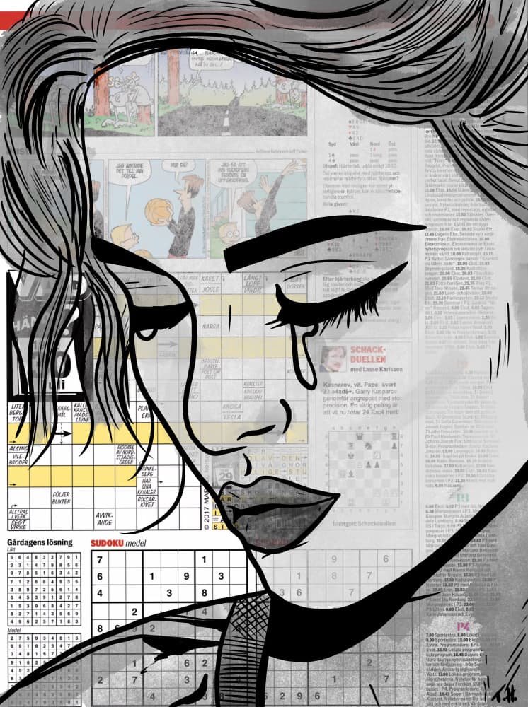 Melancholy Newspaper Woman by Tomas Härstedt — canvas wall art