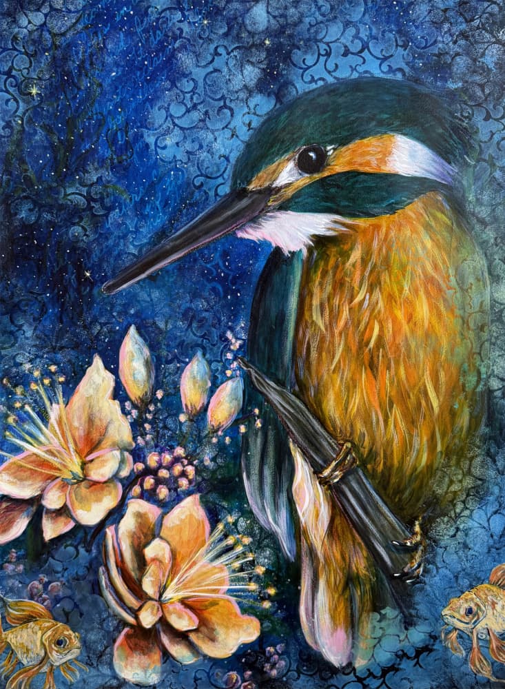 Mystical Kingfisher Bloom by Renee Machan Cottagecore Artist — canvas wall art