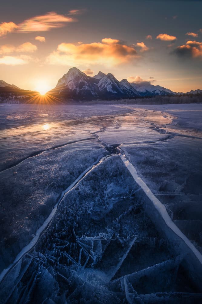 Golden Mountain Ice Sunrise by Leah Xu — canvas wall art