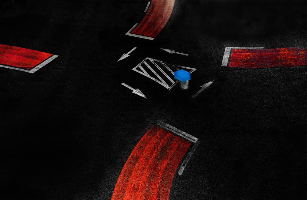 Blue Umbrella Crossroads by Keisuke Ikeda @ blackcoffee — canvas wall art