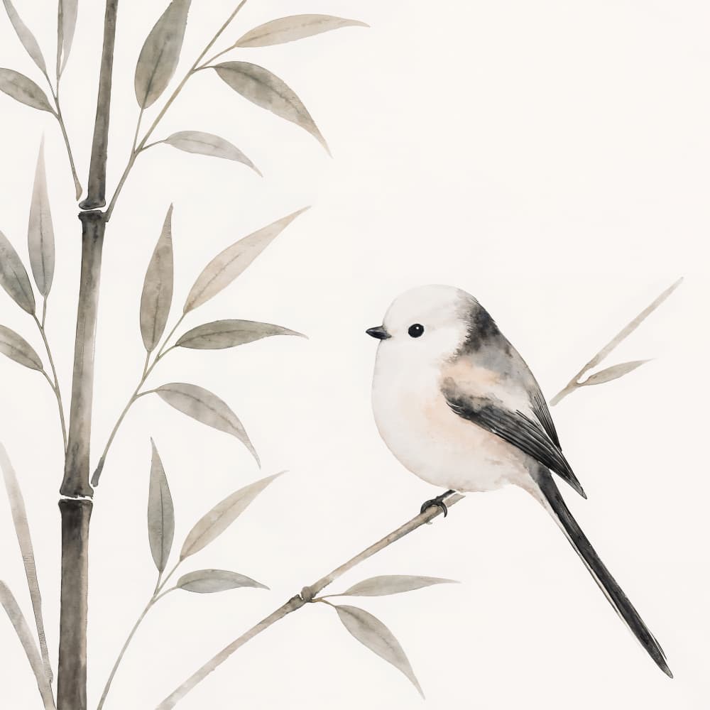 Delicate Bird on Bamboo by Natalie Bruns — canvas wall art