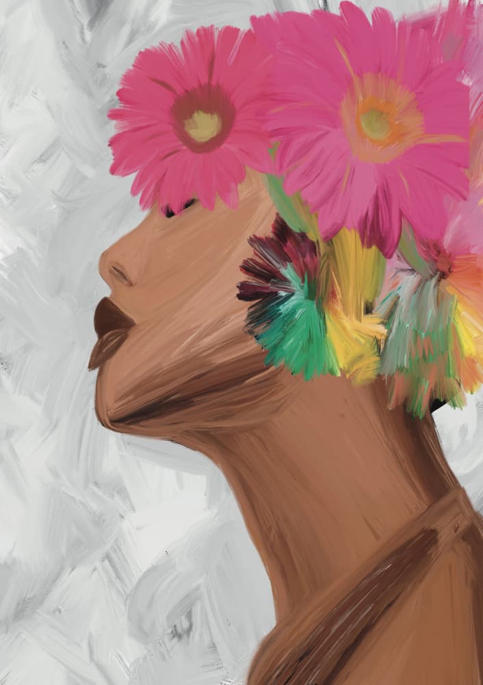 Woman with Vibrant Flowers by GIovanna Gil Alves — canvas wall art