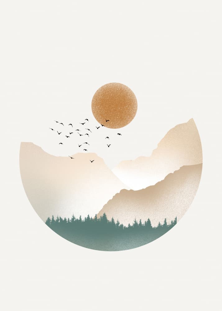 Serene Mountain Sun Birds by Fadil Roze — canvas wall art