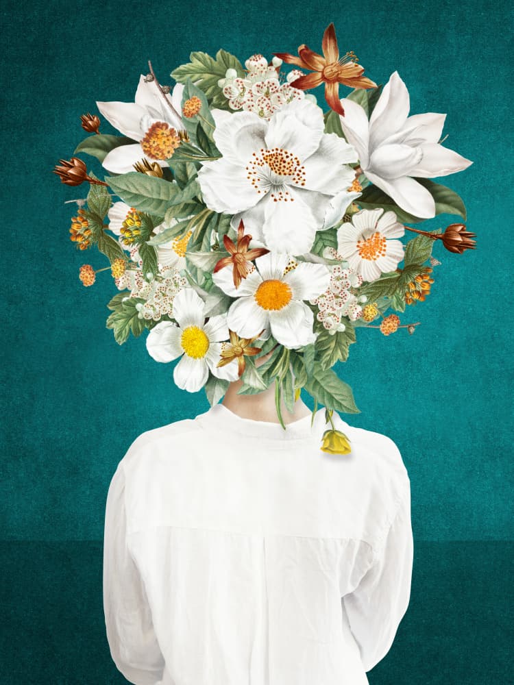 Woman Floral Head by Marja van den Hurk — canvas wall art