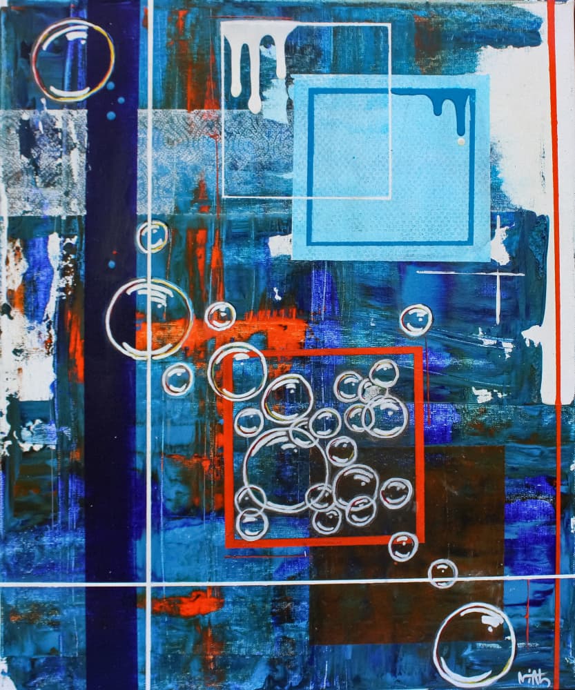 Geometric Bubbles Blue Orange by Nicolas Alsterdal — canvas wall art