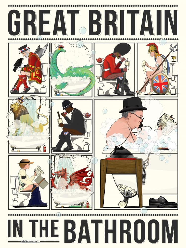 British Icons In The Bathroom by In The Washroom — canvas wall art